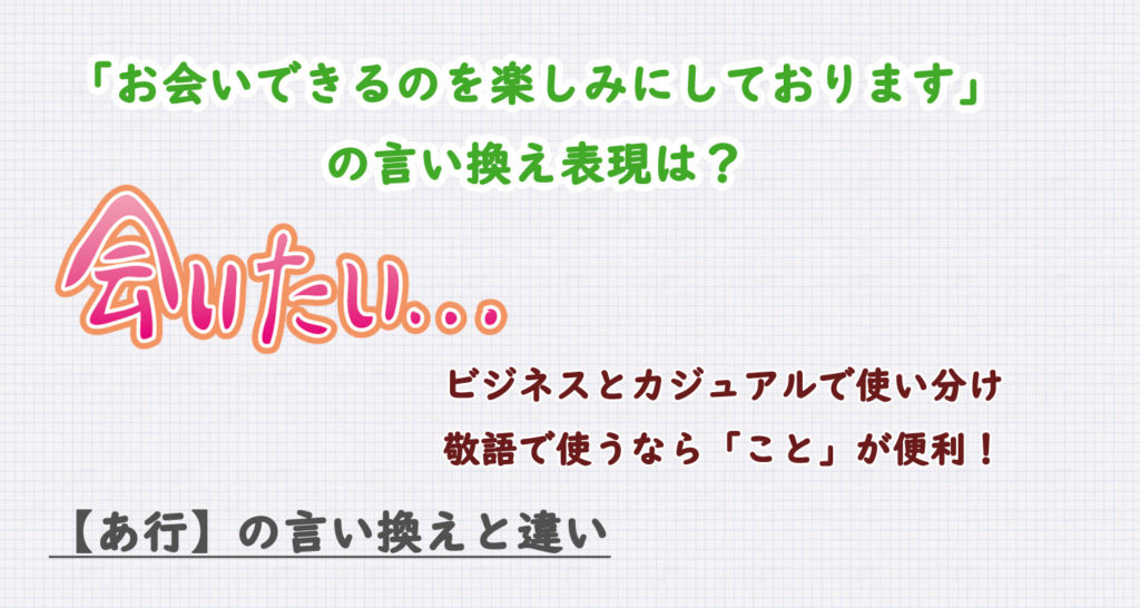 お会いできるのを楽しみにしておりますの言い換えは？