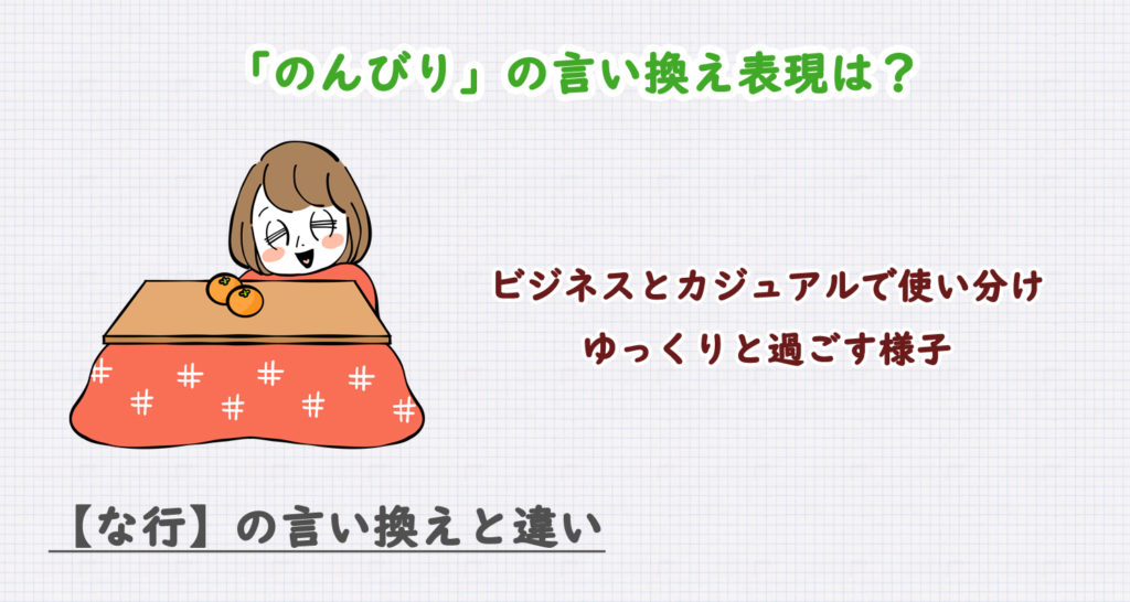 のんびりの言い換え表現は？ビジネス・カジュアル別に解説！