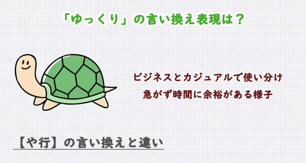 ゆっくりの言い換え表現は？ビジネス・カジュアル別に解説！
