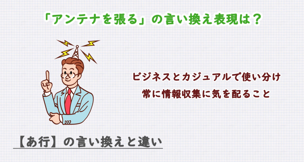 アンテナを張るの言い換え表現は？ビジネス・カジュアル別に解説！