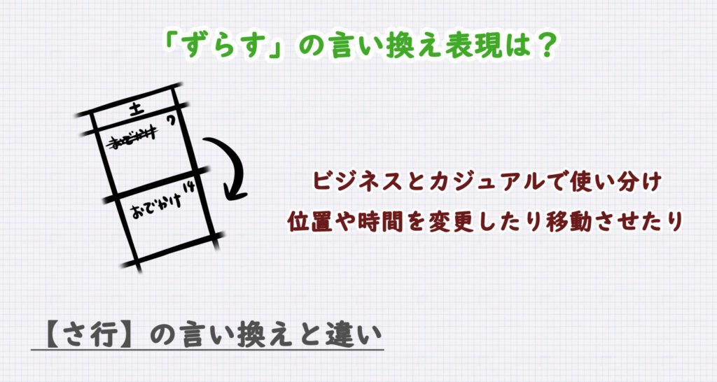 「ずらす」の言い換え表現は？ビジネス・カジュアル別に解説！