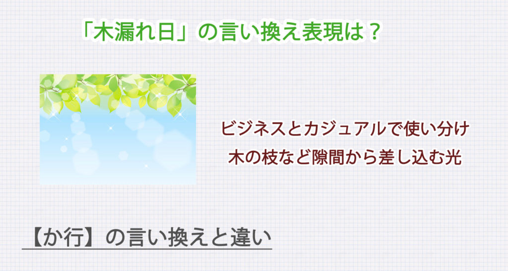 木漏れ日の言い換え表現は？ビジネス・カジュアル別に解説！